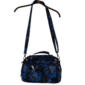 Lug Crossbody Bag Blue Black Floral Print Top Handle Multiple Pockets Handbag